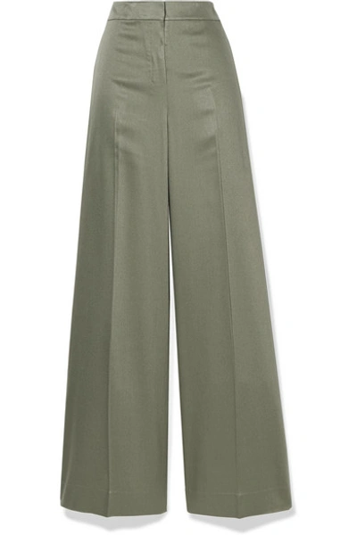 Theory Twill Wide-leg Pants In Gray Green