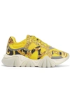 VERSACE SQUALO PRINTED LEATHER AND MESH SNEAKERS