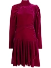 Rotate Birger Christensen Rotate Pleated Velvet Mini Dress In Fuchsia