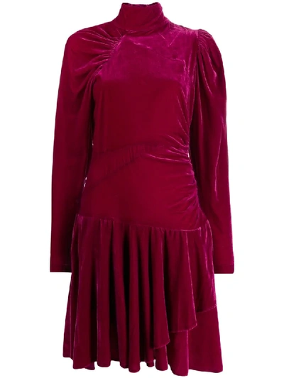 Rotate Birger Christensen Rotate Pleated Velvet Mini Dress In Fuchsia