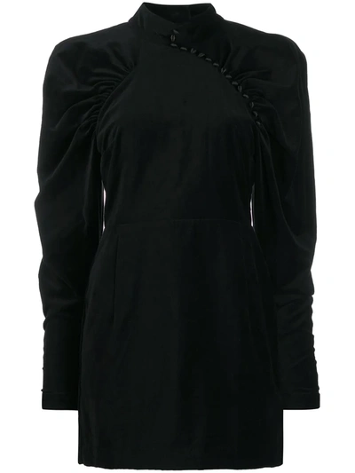 Rotate Birger Christensen Puffed Sleeves Velvet Mini Dress In Black