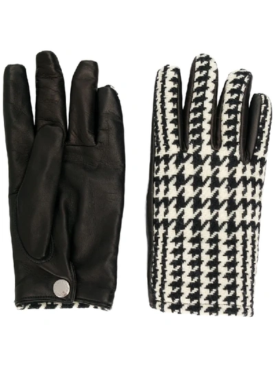 Alexander Mcqueen Houndstooth Cashmere And Leather Gloves In Black