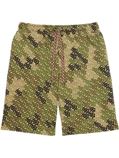 Burberry Camouflage Monogram Bermuda Shorts In Khaki Green