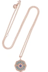 MARLO LAZ Mini Coin 14-karat rose gold, enamel and sapphire necklace