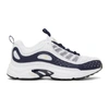 REEBOK White & Navy Daytona DMX II Sneakers