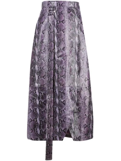 Sally Lapointe Snakeskin-print High-waisted Skirt In Purple