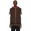 RICK OWENS DRKSHDW BROWN & RED GIMP SLEEVELESS HOODIE