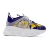 Versace Blue & Gold Heritage 'crete De Fleur' Chain Reaction Sneakers