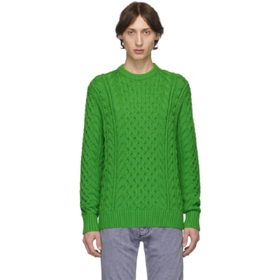 Rag & Bone 'aran' Merino Wool-blend Cable Knit Sweater In Lime