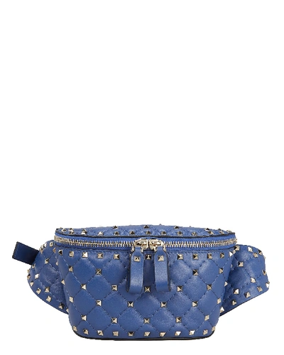 Valentino Garavani Rockstud Quilted Leather Belt Bag In Blue-drk