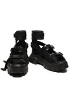 RICK OWENS RICK OWENS WOMAN BUCKLE-DETAILED LEATHER AND WOVEN PLATFORM SANDALS BLACK,3074457345621008275