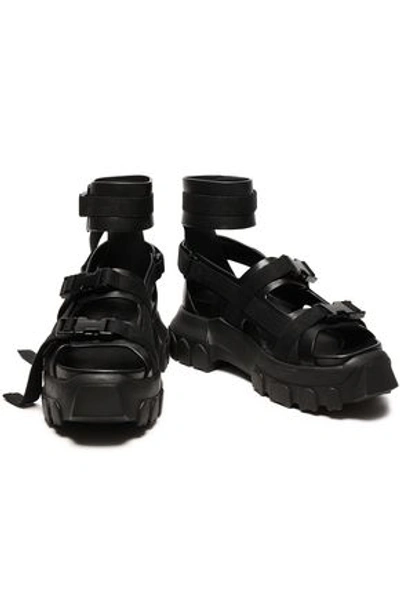 Rick Owens Woman Buckle-detailed Leather And Woven Platform Sandals Black