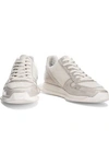 RICK OWENS RUNNER COATED SUEDE, LEATHER AND FRAYED WOVEN trainers,3074457345620933263