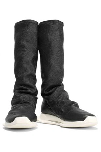 Rick Owens Woman Oblique Coated Stretch-leather Sock Boots Black