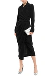 RICK OWENS DRAPED SILK CREPE DE CHINE MIDI WRAP DRESS,3074457345620988163