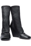 RICK OWENS RICK OWENS WOMAN GATHERED STRETCH-LEATHER WEDGE SOCK BOOTS BLACK,3074457345621036298