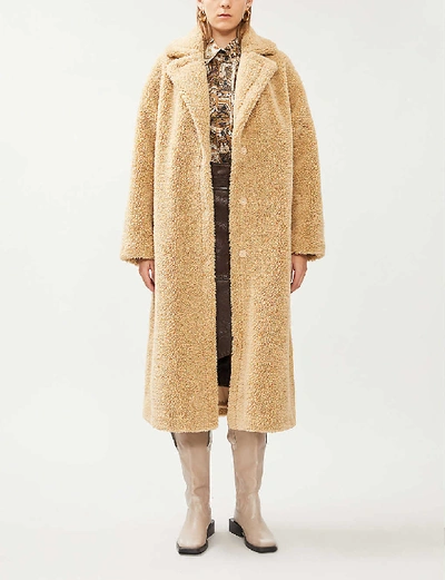 Stand Studio Maria Teddy Faux Fur Midi Coat In Beige