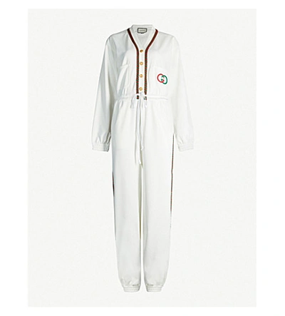 Gucci V-neck Drawstring Waistband Woven Jumpsuit In Off White
