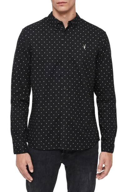 Allsaints Bethel Slim Fit Dot Flannel Shirt In Black/ Ecru White