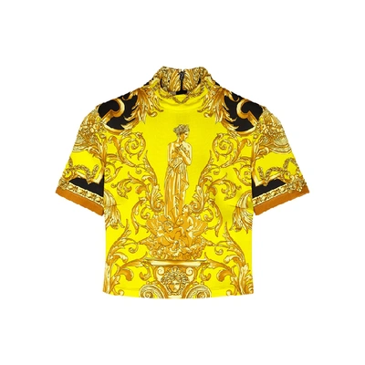 Versace Baroque-print Stretch-jersey Top In Gold