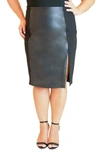 MAREE POUR TOI PONTE SIDE STRIPE FAUX LEATHER PENCIL SKIRT,14057N05F1