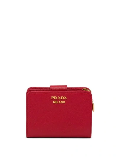 Prada Saffiano Snap Wallet In Red