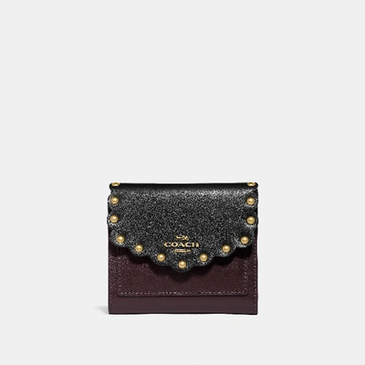 Coach Small Wallet In Colorblock With Scallop Rivets In Black In Black Multi/brass
