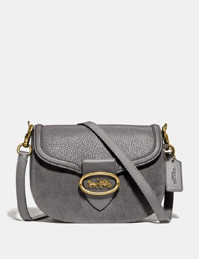 Coach Kat Leather & Suede Saddle Bag In Heather Grey/brass
