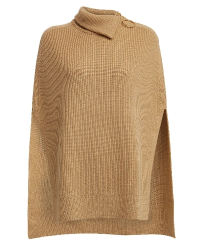 Paco Rabanne Rib Knit Wool Cape In Brown