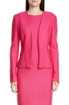 ST JOHN TEXTURE KNIT WOOL BLEND CUTAWAY JACKET,K61X033