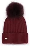 Soia & Kyo Ribbed Beanie With Feather Pom In Dewberry