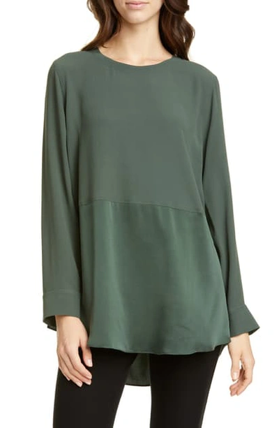 Eileen Fisher Mixed Finish Silk Tunic In Deep Hemlock