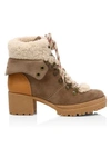 SEE BY CHLOÉ Eileen Lamb Fur-Lined Suede Hiking Boots