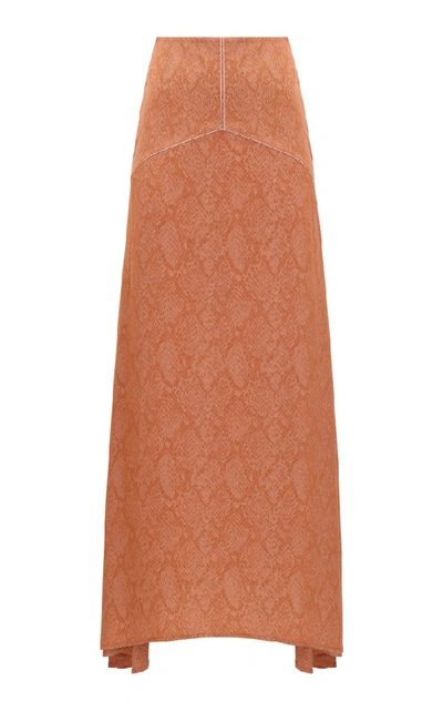 Amal Al Mulla Orange Silk Printed Skirt With An A-line Draped Design In Brown