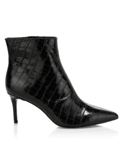 Alice And Olivia Frema Croc-embossed Leather Ankle Boots In Black