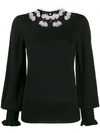 TEMPERLEY LONDON FLORAL EMBROIDERED FINE KNIT SWEATER