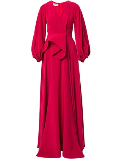 Azzi & Osta V-neck Draped Waist Gown In Red