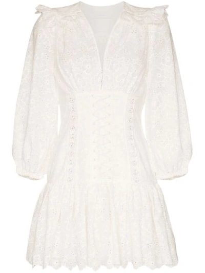 Zimmermann Corset Cotton Lace Mini Dress In White