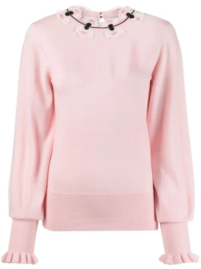 Temperley London Floral Embroidered Fine Knit Jumper In Pink