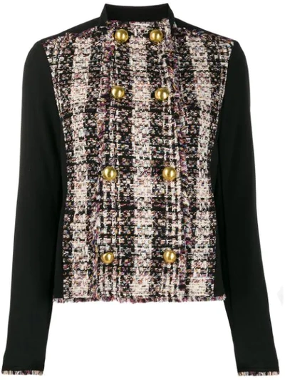 Tory Burch Tweed And Jersey Jacket In Striped Yarn Tweed/perfect Black