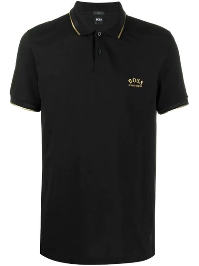 Hugo Boss Gold Tipped Polo Shirt In 006 Black