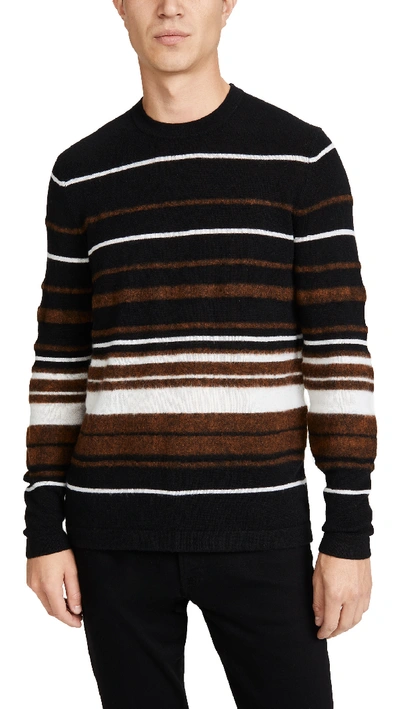Theory Hilles Crew Neck Cashmere Striped Sweater In Camel Multi