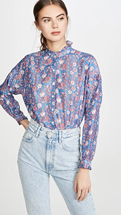 Alix Of Bohemia Sonnet Floral-print Silk And Cotton-blend Blouse In Blue/red