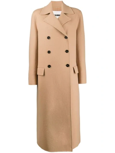 Jil Sander Double Breasted Wool & Cashmere Coat In Beige