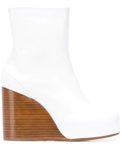 Maison Margiela Square Toe Wedge Boots In White