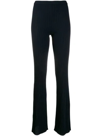 Mrz Ribbed Knit Flared Trousers In 0301 Navy Blue