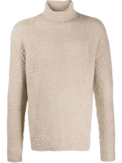 Paura Textured Roll Neck Jumper In Neutrals