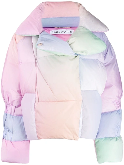 Saks Potts Oversized Colour Block Puffer Jacket In Light Blue,pink,purple