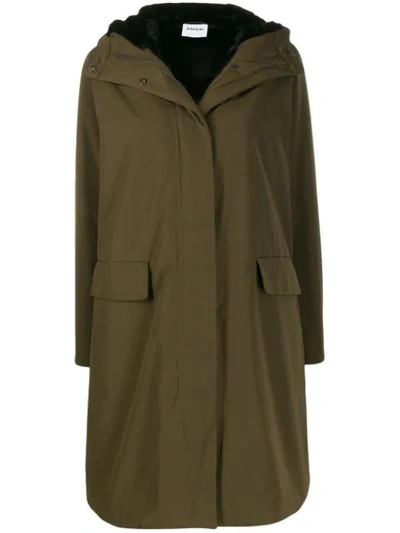 Aspesi Shearling Lined Parka Coat In Green