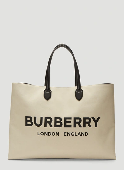 Burberry Logo Tote Bag In White In Beige